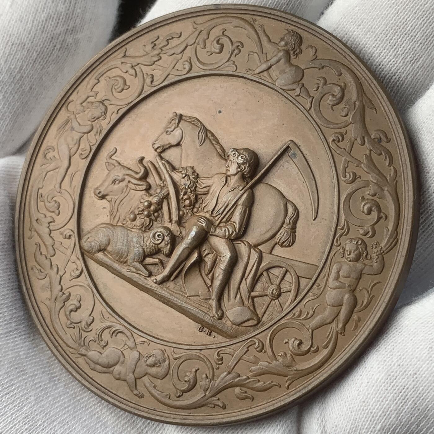 掌中浮雕-藏着的欧洲第045场 1857年维也纳农业协会成立50周年纪念，68mm，背面花环中间为凸起的半球形