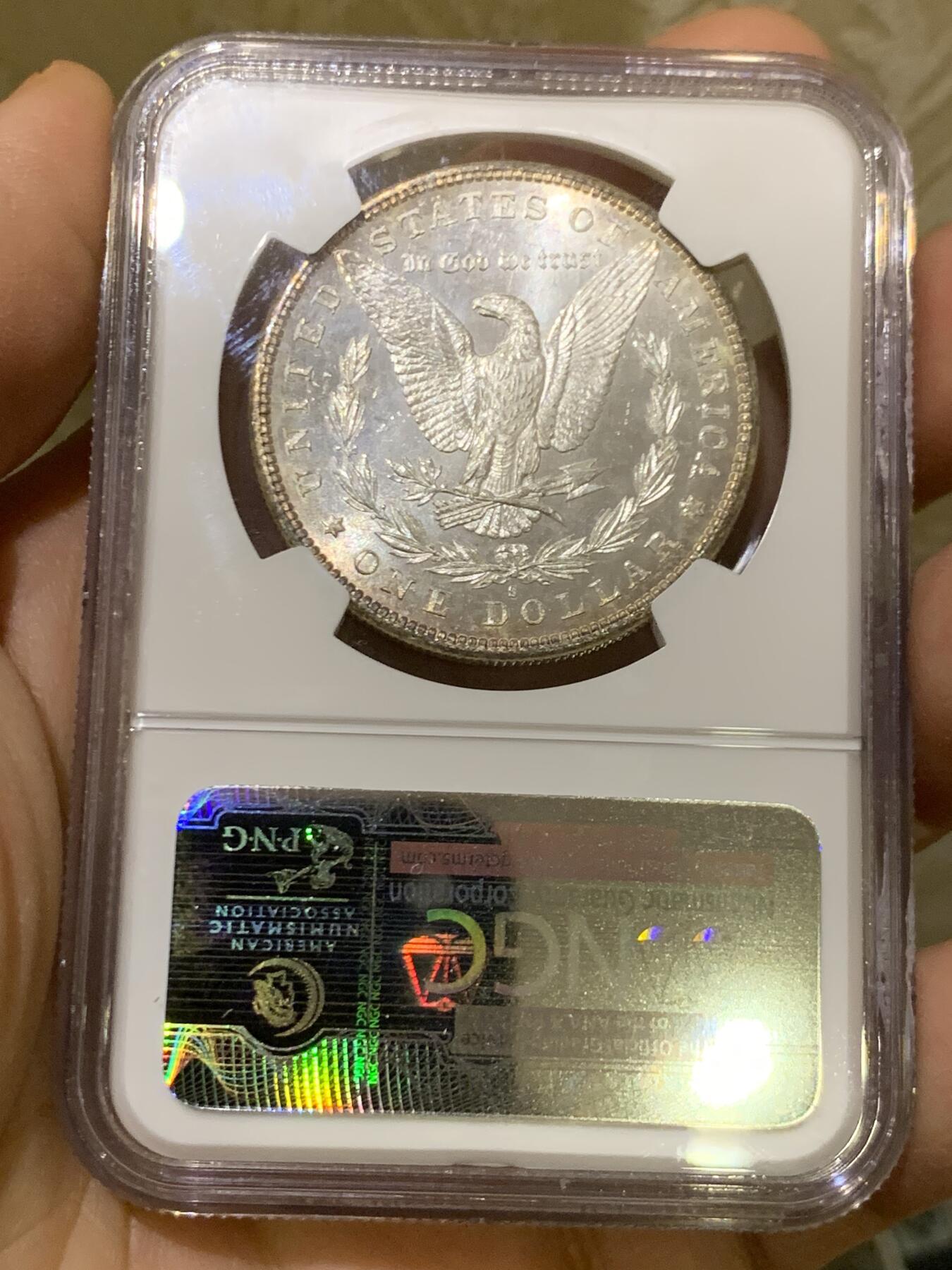 《竞宝斋》第446场 周日，周一，2场连拍 （全场包邮） NGC MS65PL 美国 1881年 1美元 摩根币 高分+PL类精致 超强转光 六位数编号老盒 收藏佳品