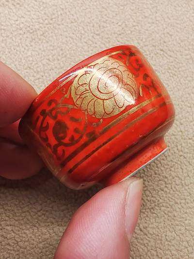 日本昭和老九谷赤绘描金缠枝莲纹内金彩 茶杯 茶碗  一口杯 压手杯 茶道具 - 日本昭和老九谷赤绘描金缠枝莲纹内金彩 茶杯 茶碗  一口杯 压手杯 茶道具