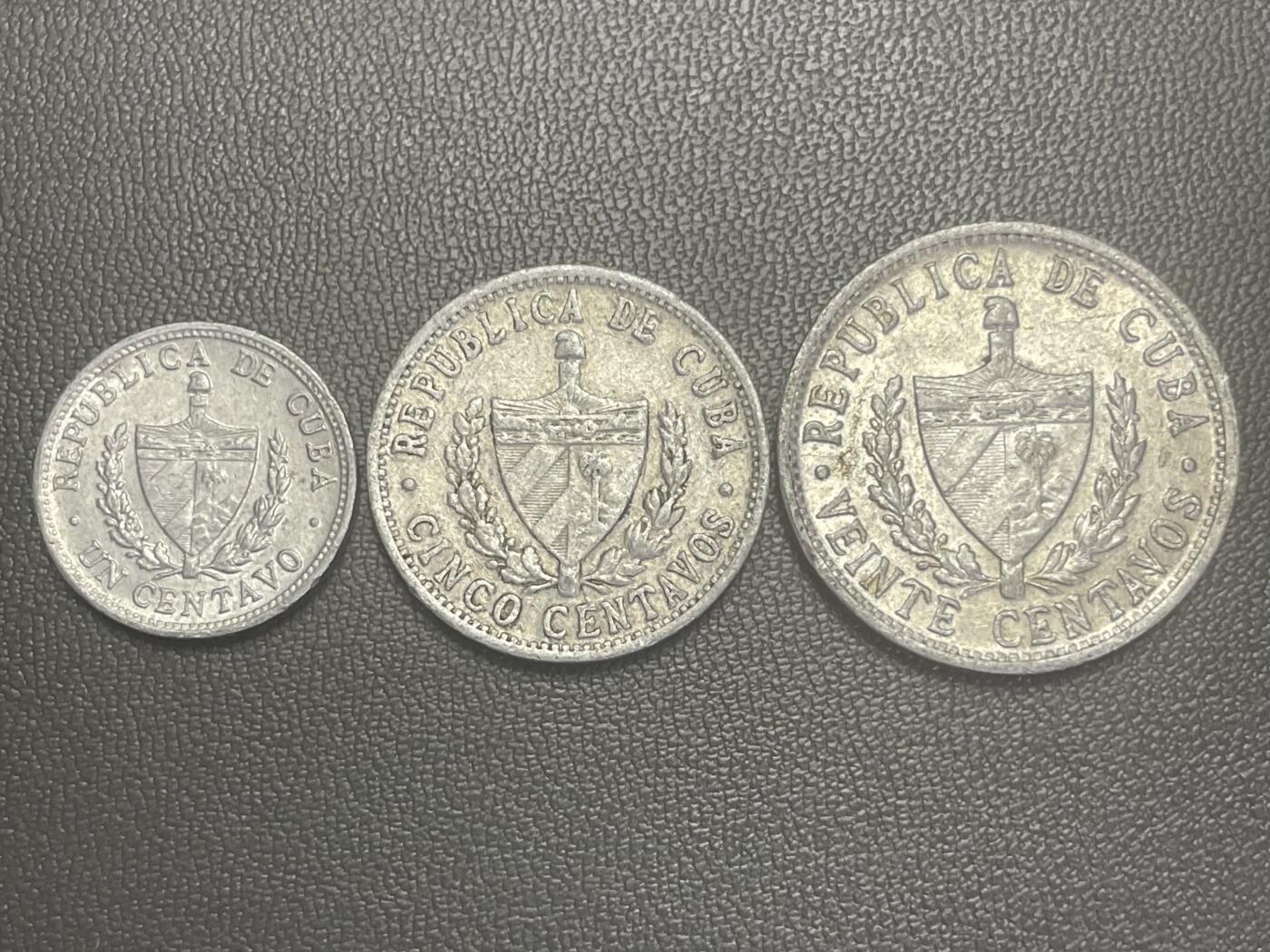 回流1208 古巴1960-70年代祖国与自由主题流通硬币3枚