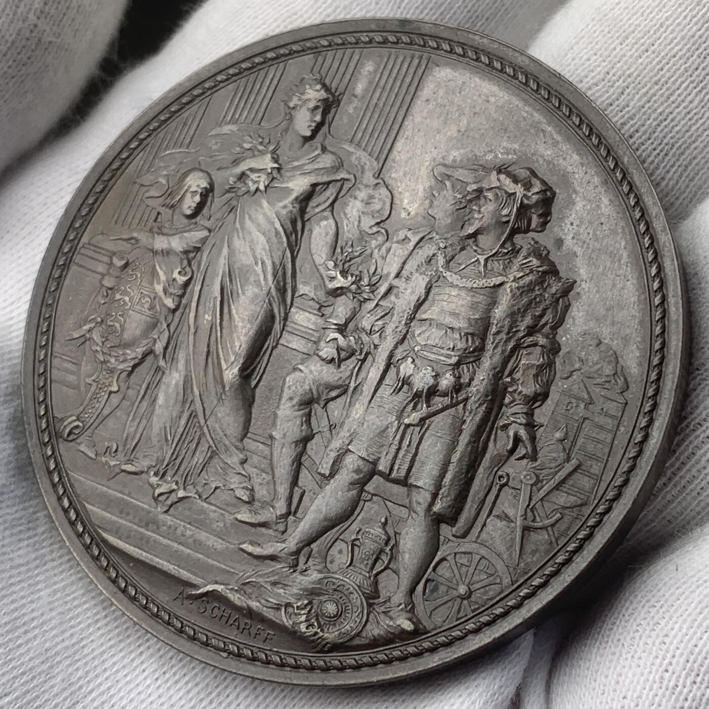 掌中浮雕-藏着的欧洲第045场 1885年奥地利克恩顿州地方展览会铜章 ，53.4mm，奥地利章牌艺术大师安东·沙夫（A.Scharff）设计作品，少见品种，送合适的亚克力盒子