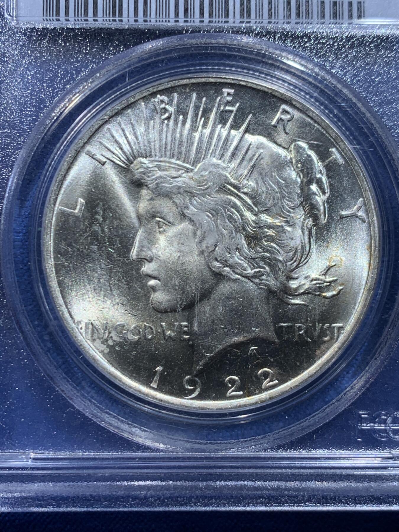 《竞宝斋》第446场 周日，周一，2场连拍 （全场包邮） PCGS MS64 美国1922年和平1美元大银币