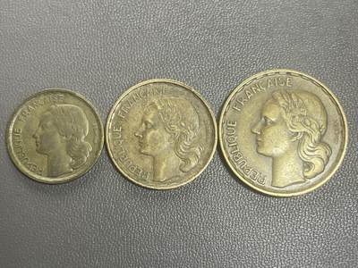 回流1208 - 法国1952年10、20、50法郎铜币 玛丽安娜/高卢雄鸡