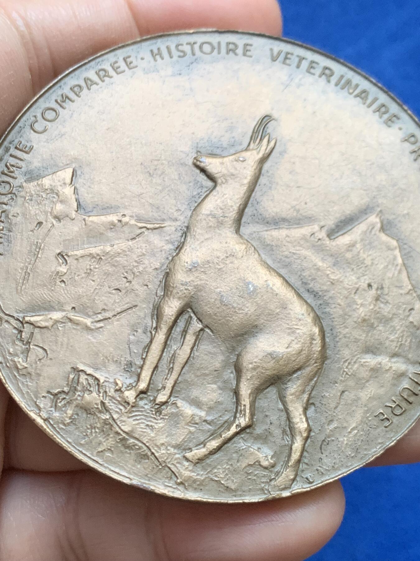 《竞宝斋》第446场 周日，周一，2场连拍 （全场包邮） 法国知名兽医大铜章 1971 丰饶角铜标 直径67.6mm 重量179.7g