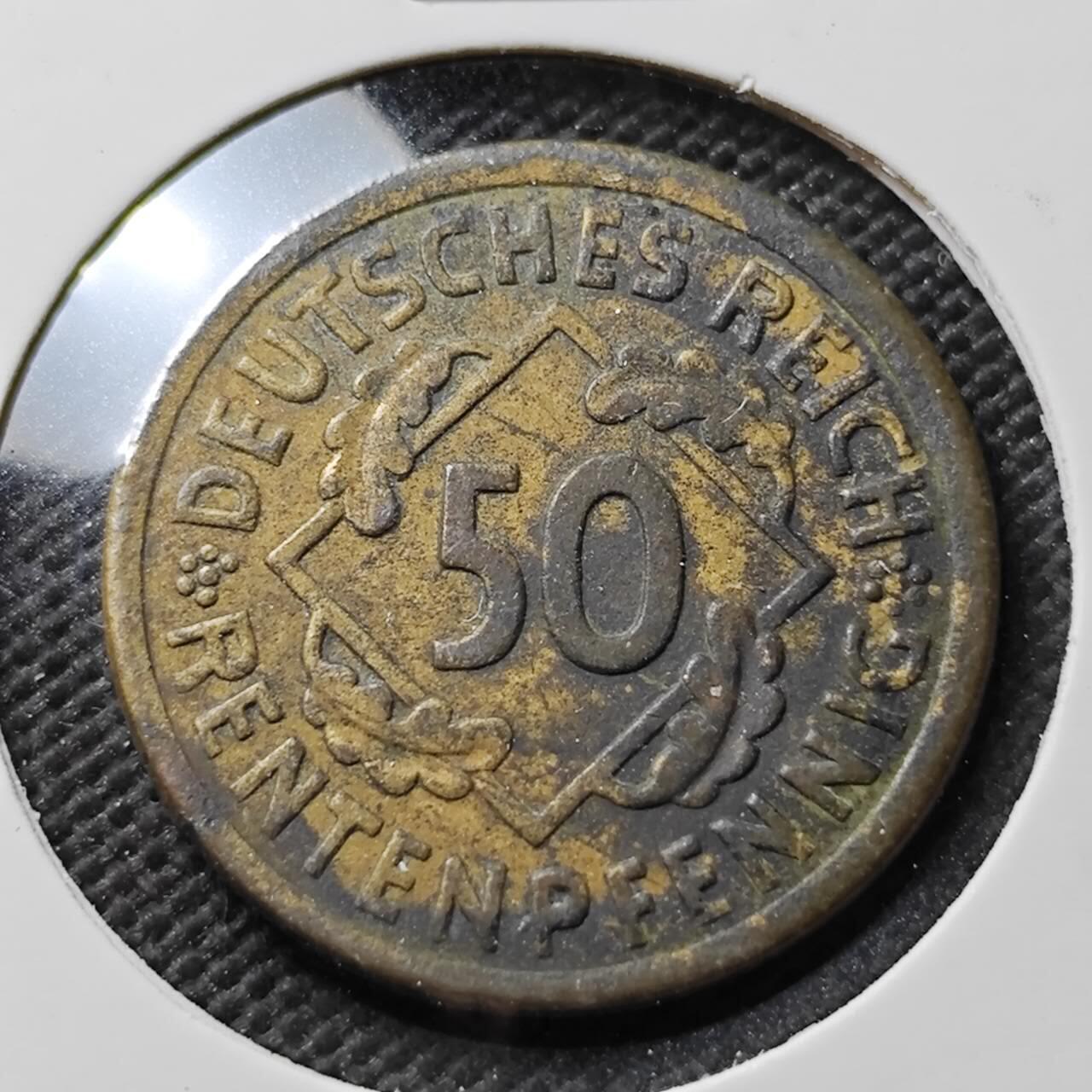 KK钱币收藏小铺 第376期  2月预留时间 周末发货  1924魏玛50分铜币 A版 深打