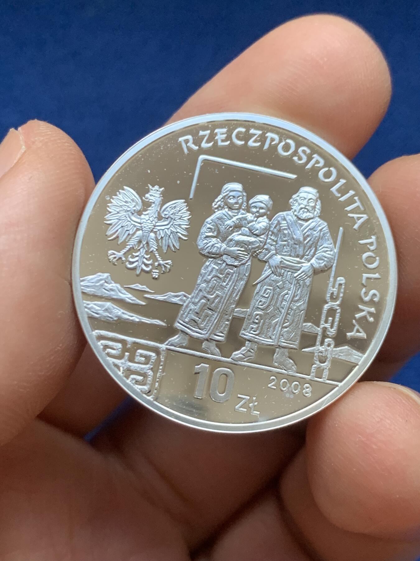 《竞宝斋》第446场 周日，周一，2场连拍 （全场包邮） 2008年波兰发行旅行家“毕苏斯基”精制10zl纪念银币（14.1克/32mm/925银）