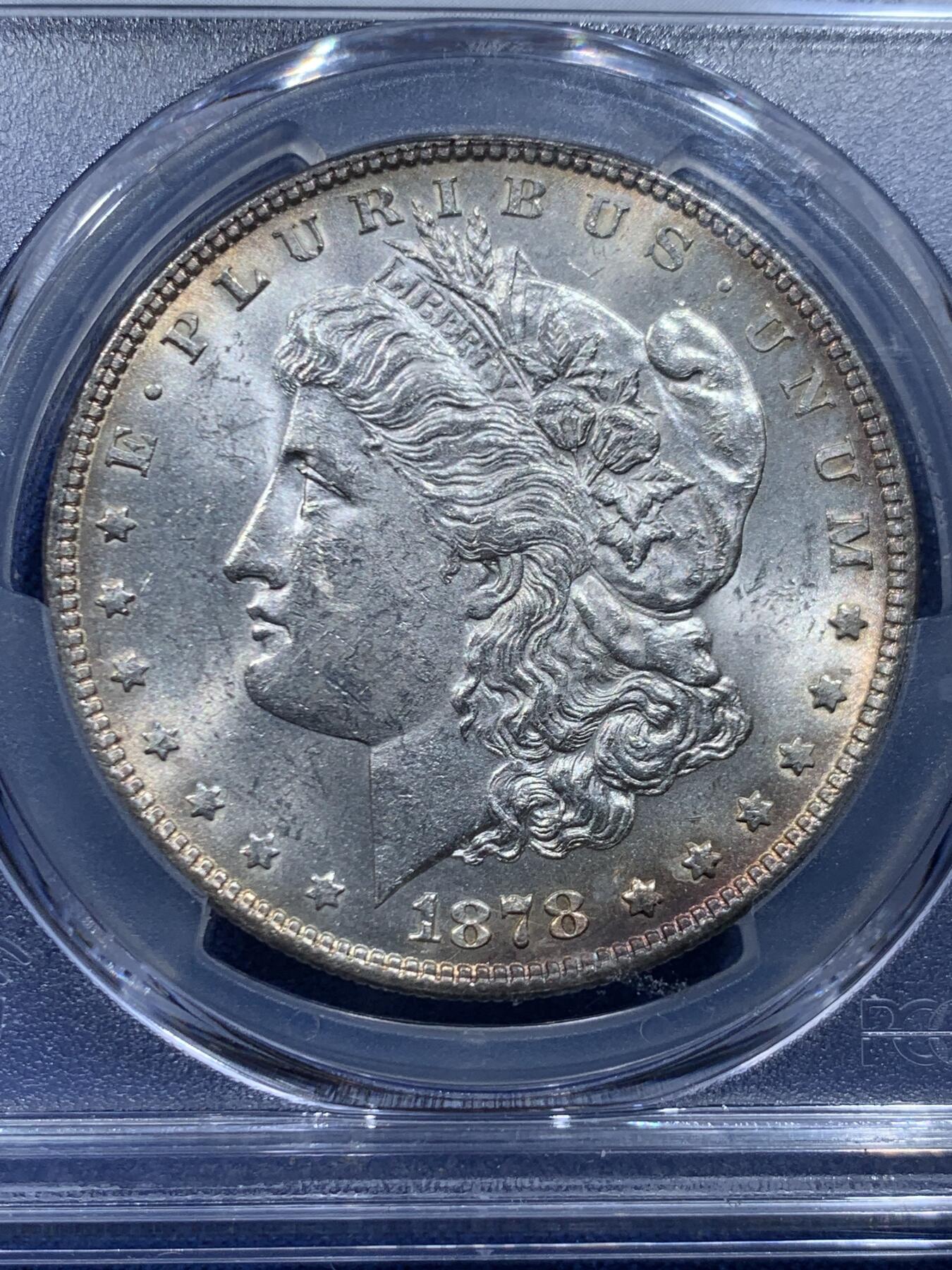 《竞宝斋》第446场 周日，周一，2场连拍 （全场包邮） PCGS MS61 Reverse of 1878 美国1878 7TF 摩根1美元银币 版本少见 状态也好 低评了