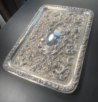 掌中浮雕-藏着的欧洲第045场 - 1903年英国伯明翰银盘 ，29.50 X 20.50厘米，重334克，有银标（末图银标注解）