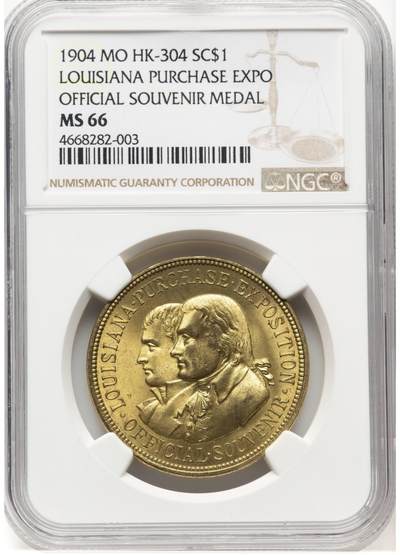 NGC评级MS66美国路易斯安那购地100周年博览会官方纪念章  - NGC评级MS66美国路易斯安那购地100周年博览会官方纪念章 
