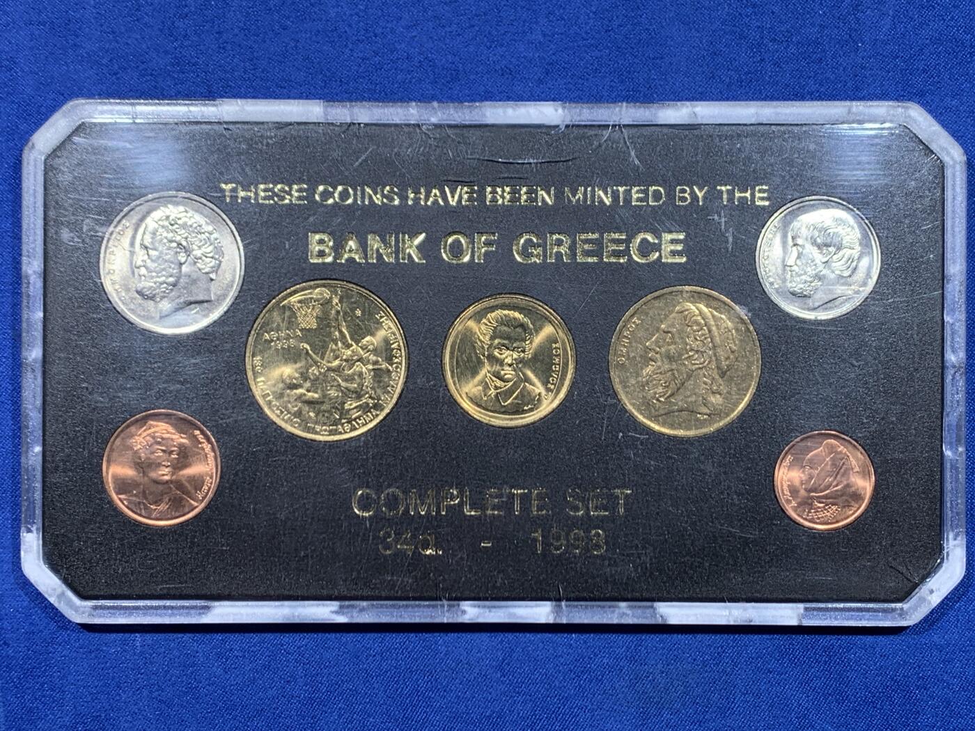 《竞宝斋》第446场 周日，周一，2场连拍 （全场包邮） 希腊 1998年 7枚装 套币 少见的亚克力装帧方式 细节见图