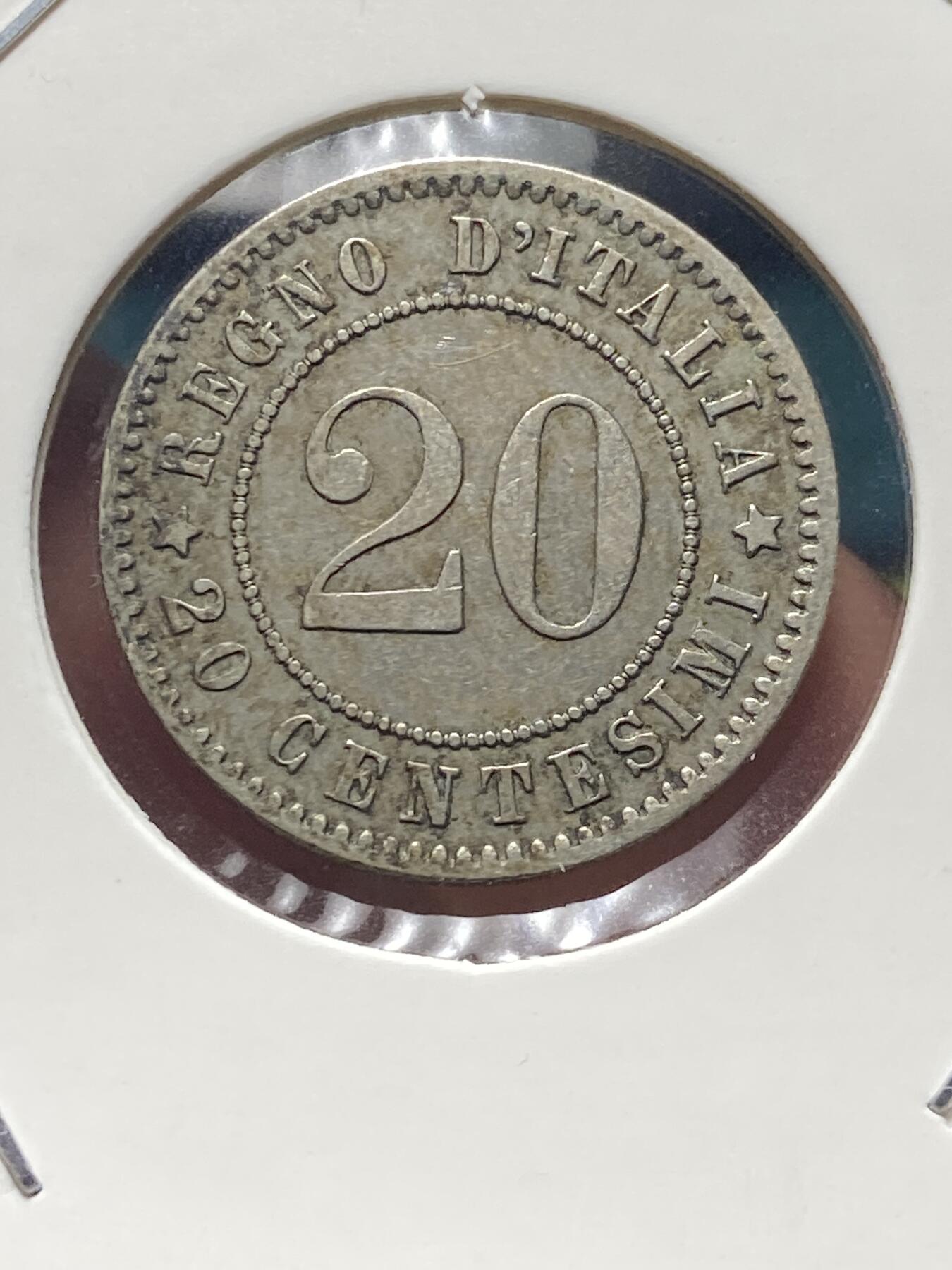 2025年第一百三十四场(总第一百六十场）外国好品纸夹散币场(免佣金) 少见好品–意大利王国1894单年份20分(翁贝托一世时期，KB标，柏林造)