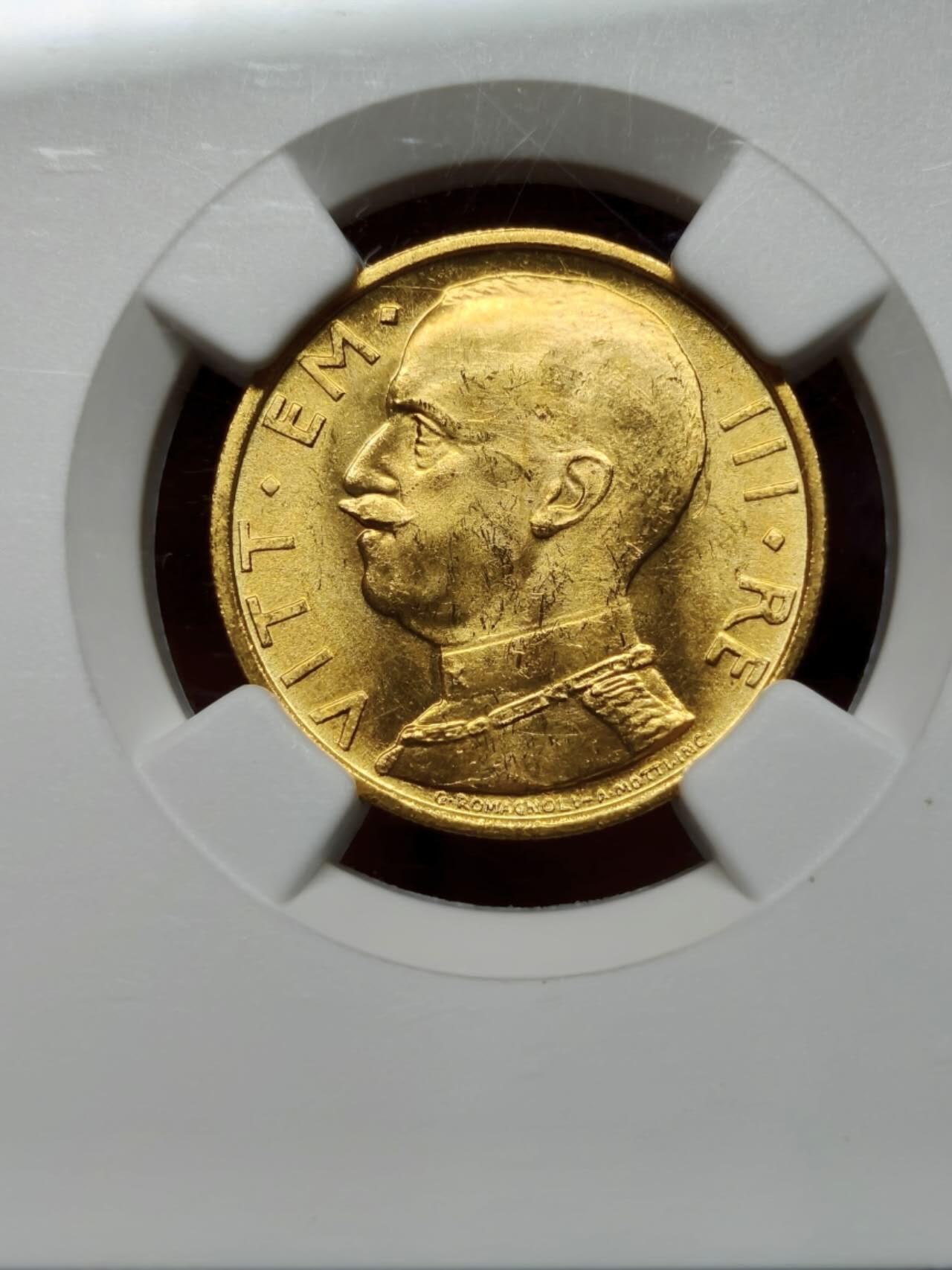 NGC评级MS63意大利国王埃马努埃莱三世50里拉金币
