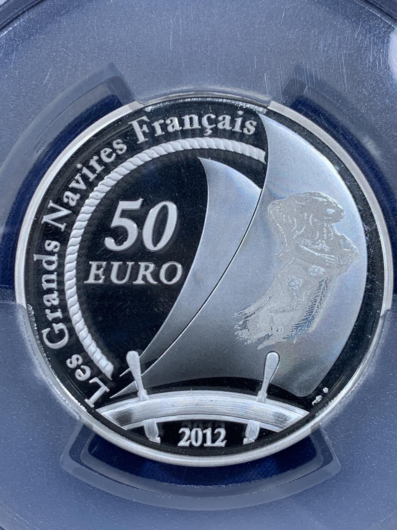 《竞宝斋》第446场 周日，周一，2场连拍 （全场包邮） 唯一冠军分 PCGS PR68DCAM 法国2012年赫敏号50欧元银币 950银 163.8克 加大加厚盒封装