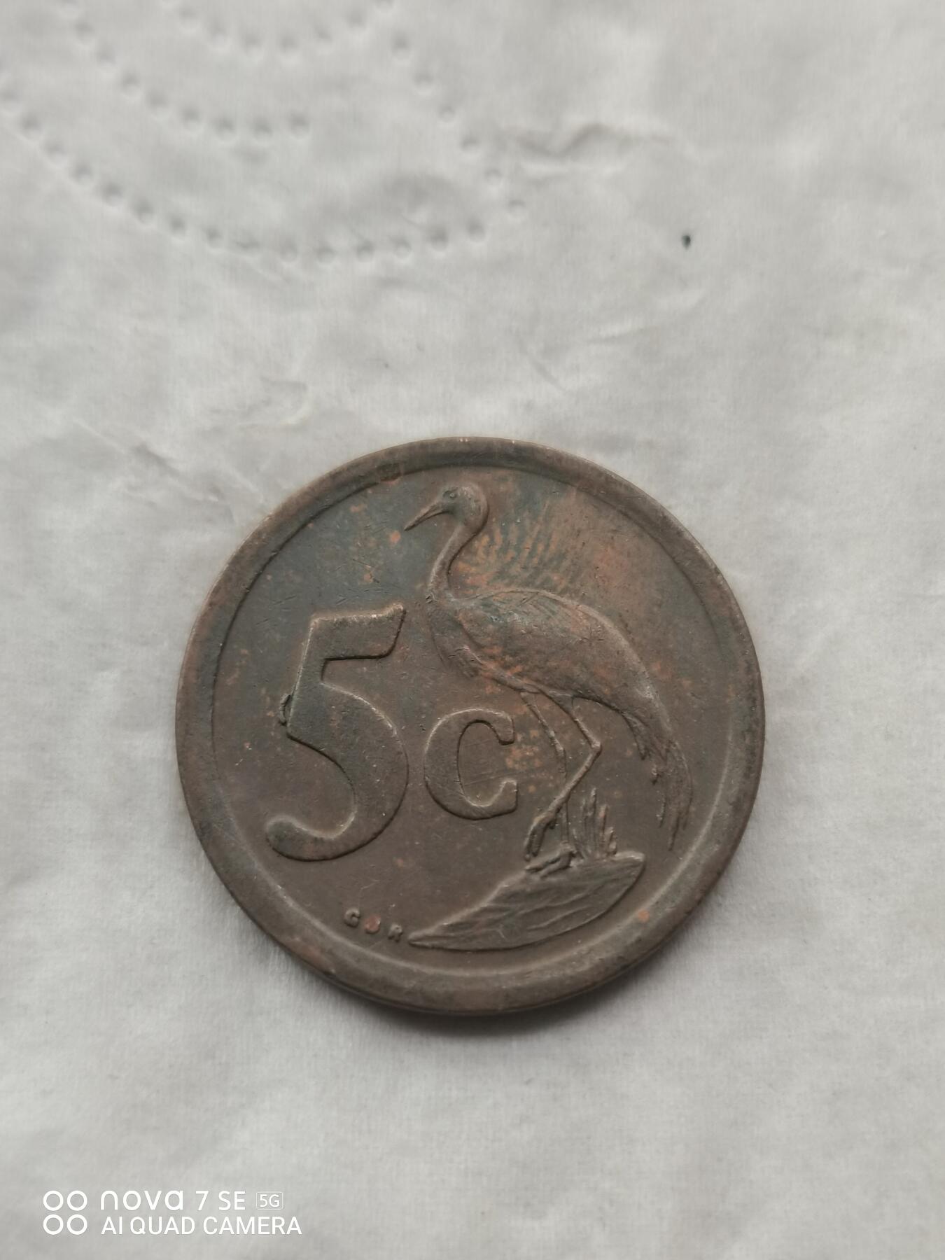 外国硬币 92年南非蓝鹤5分