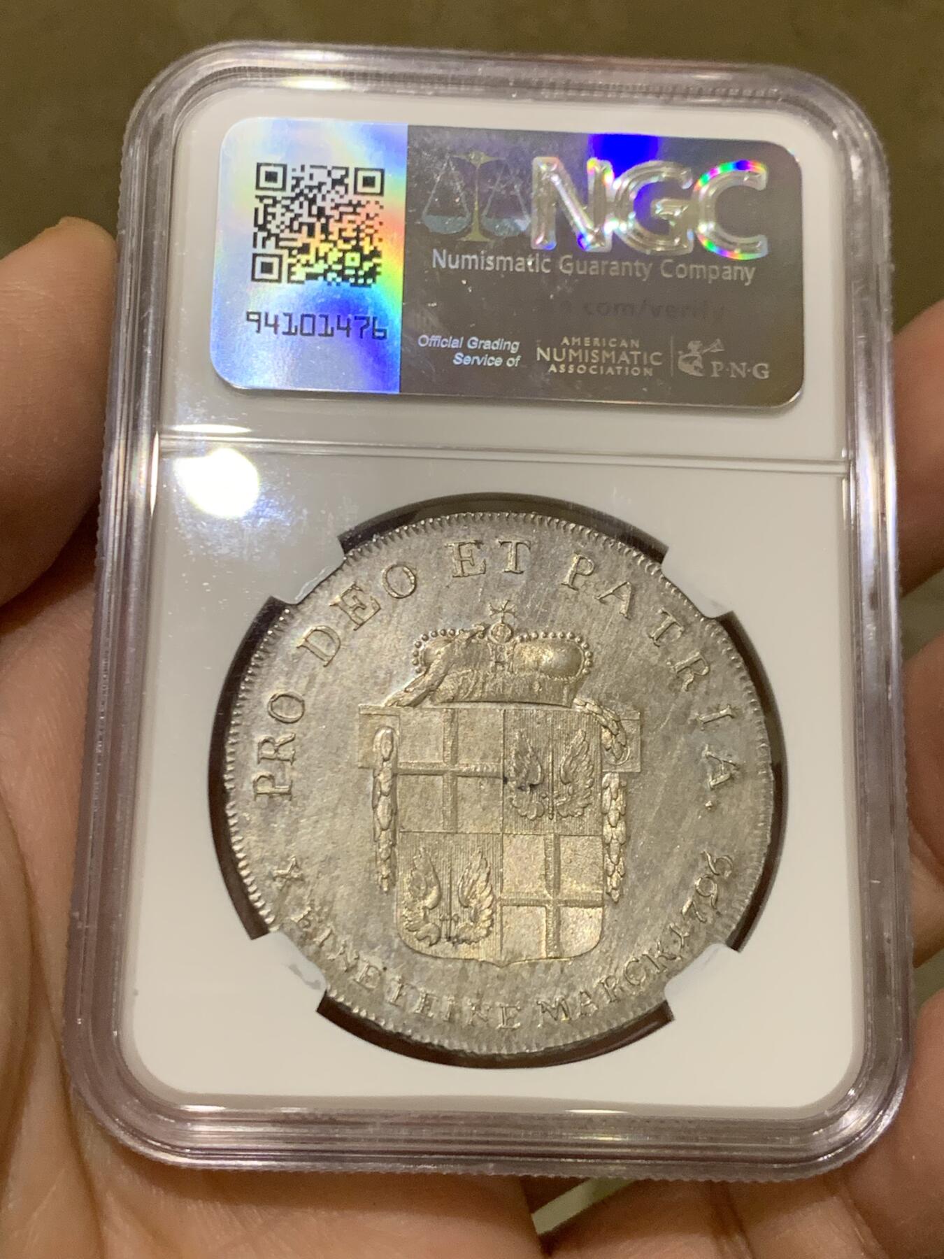 《竞宝斋》第446场 周日，周一，2场连拍 （全场包邮） 季军分 NGC MS64 德国 富尔达主教区 1796年 1泰勒大银币 少见泰勒版本 高点俱在 底板也很不错