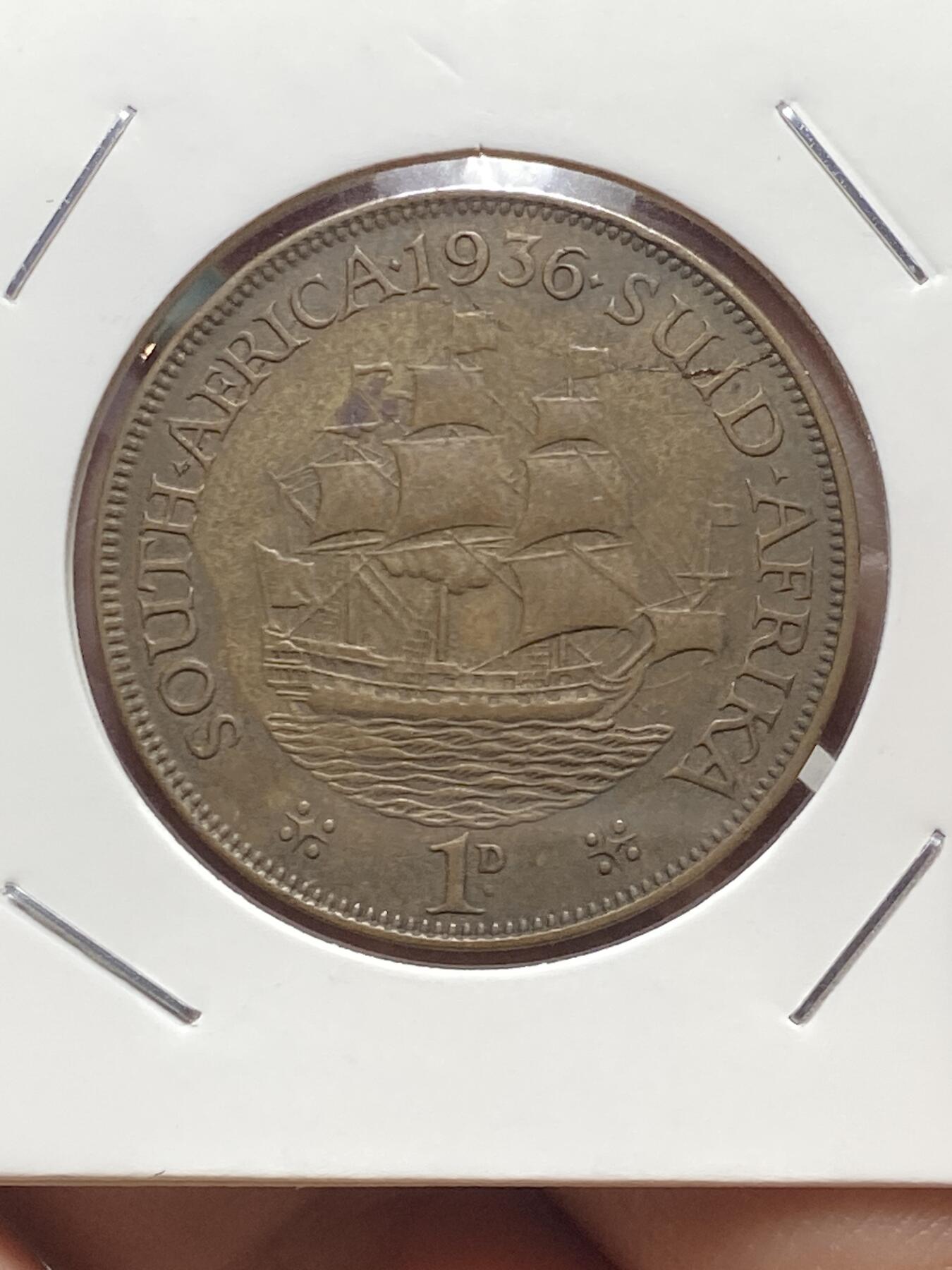 2025年第一百三十四场(总第一百六十场）外国好品纸夹散币场(免佣金) 少见好品–英属南非1936年1便士(乔治五世逝世年，第三版关门年)