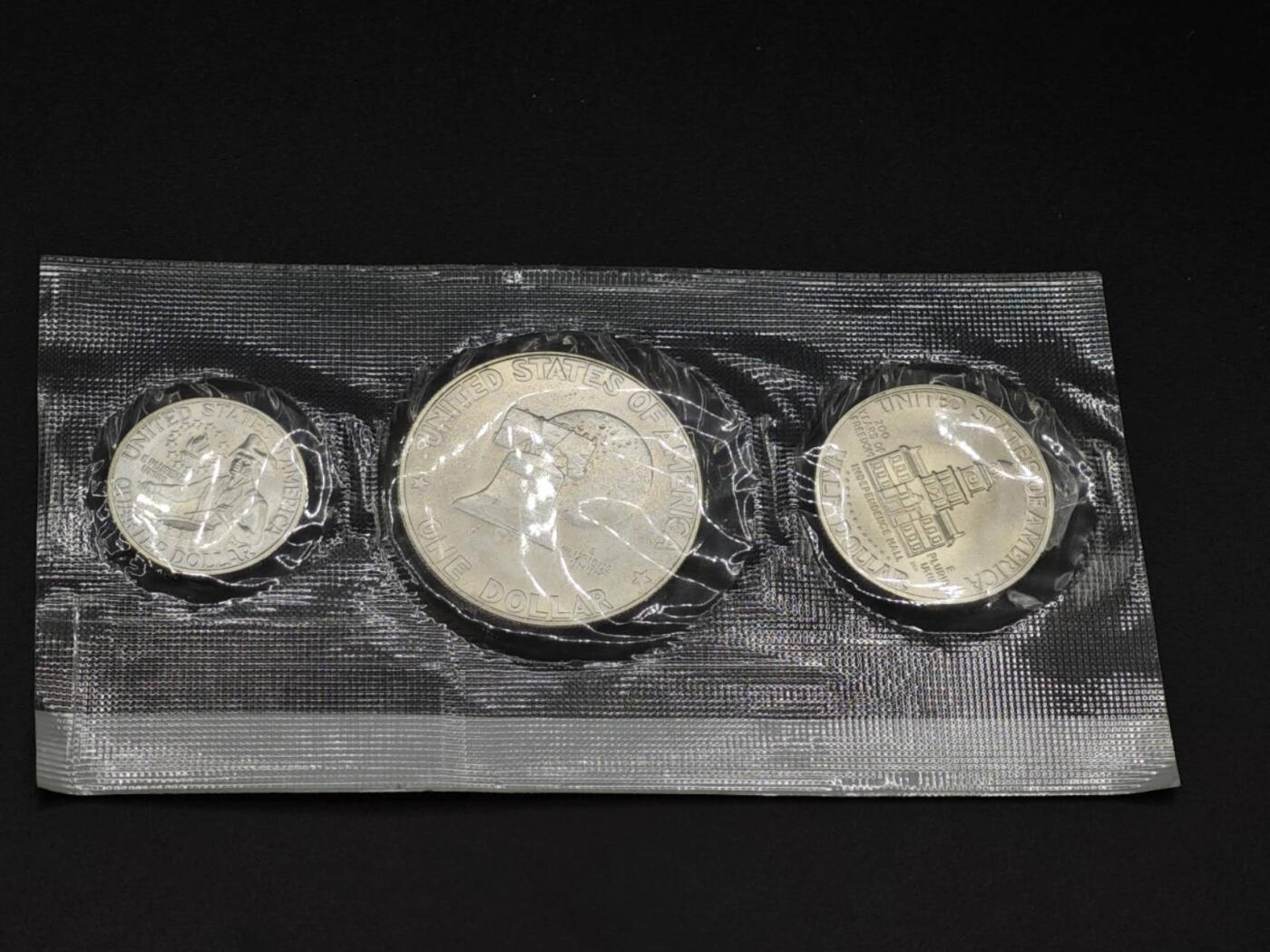 【淘币小摊】实时拍第八百二十二拍   银币套币场   满百包邮可预留二周 每周一统一发货   美国1976年建国200周年银币3枚套 总重41.8克400银 银价221