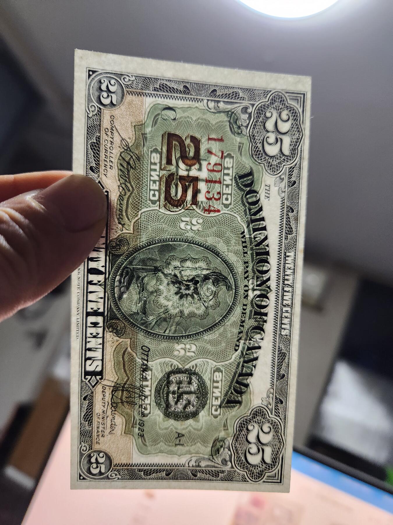 12月10号晚上8点 外国纸币自动截拍第71场 加拿大25分 1923年第三版 极美品近新