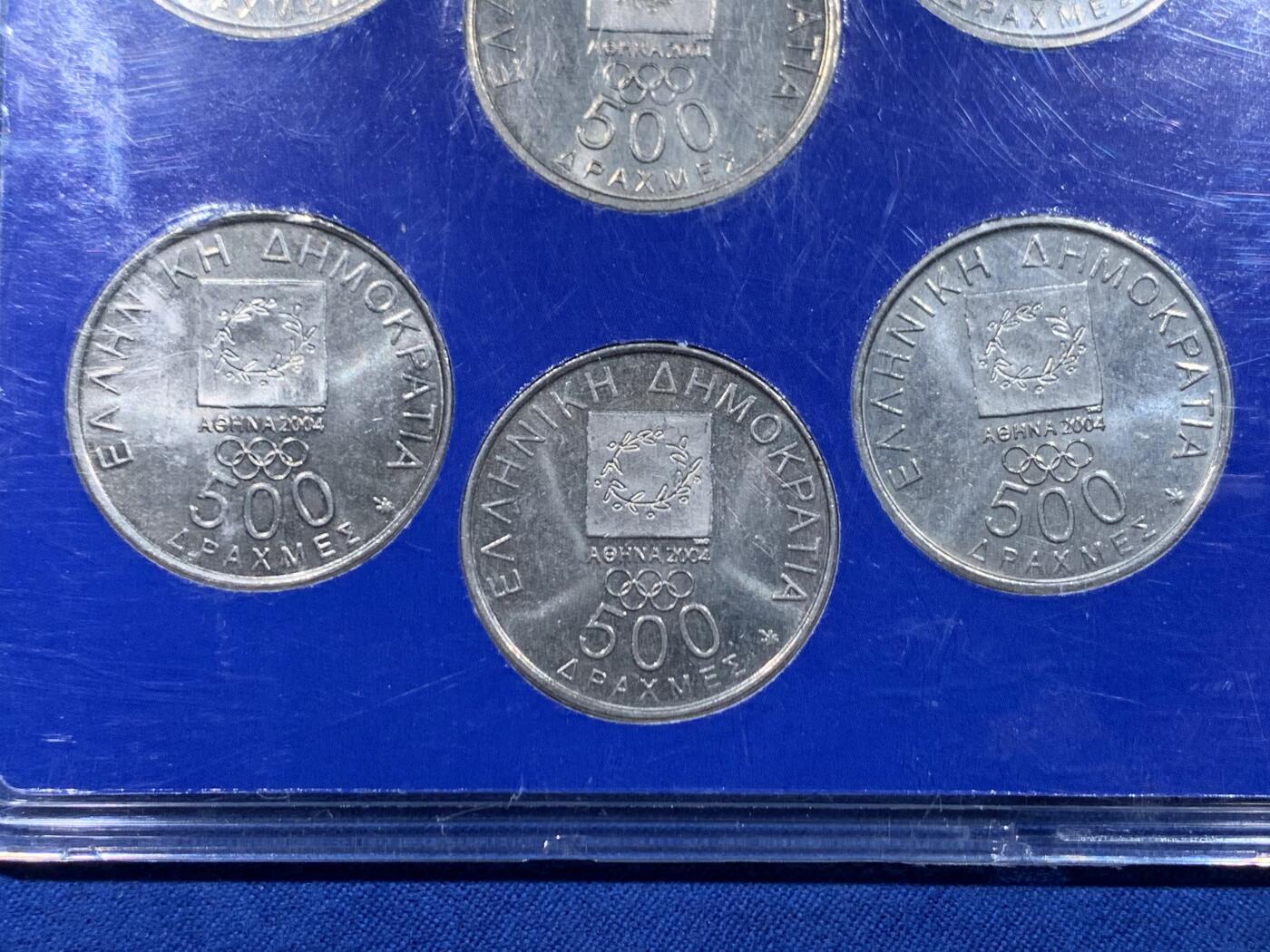 《竞宝斋》第446场 周日，周一，2场连拍 （全场包邮） 希腊 2004年雅典夏季奥运会 6枚装 500德拉克马  纪念币 非常少见的品种
