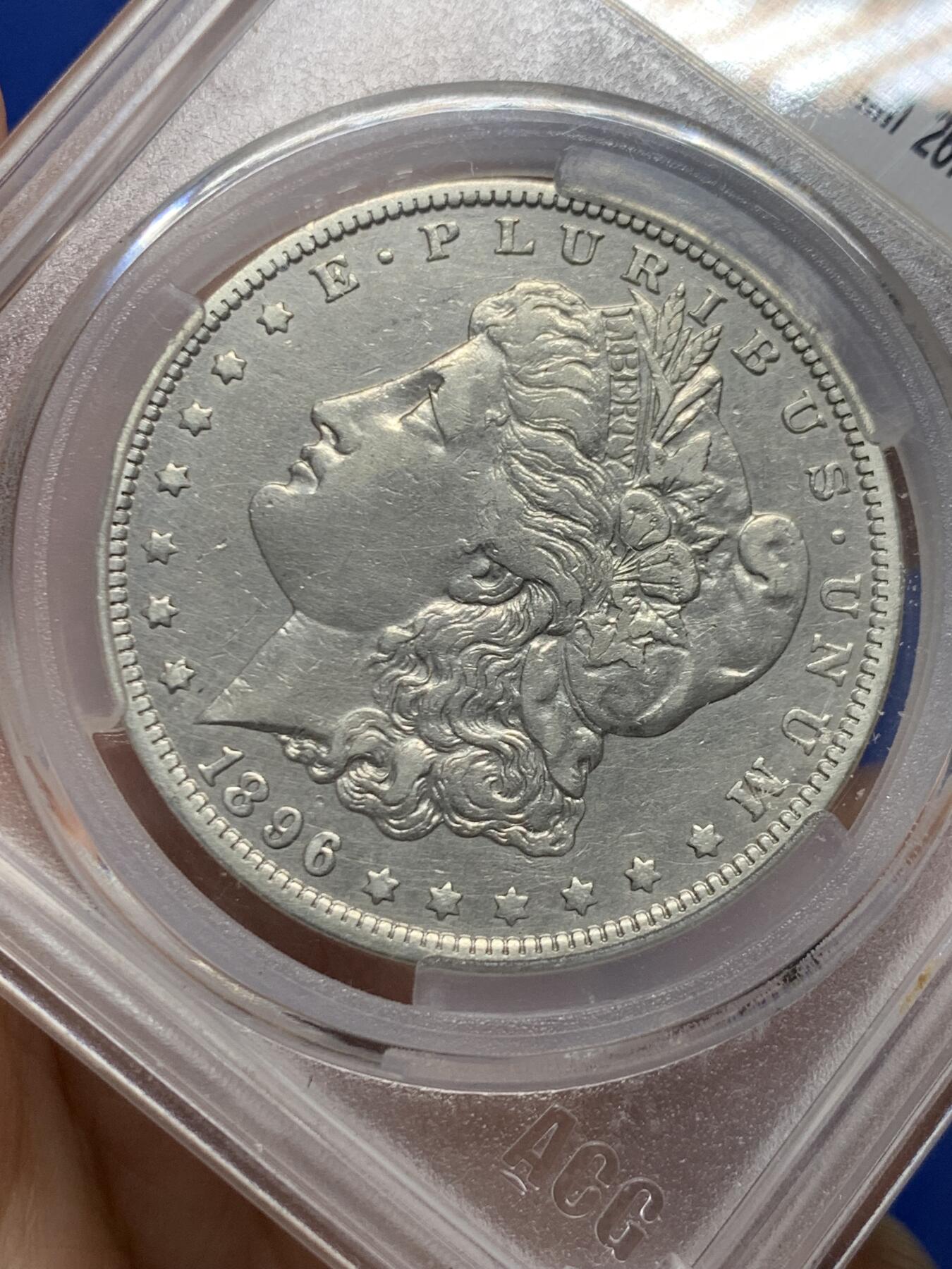 《竞宝斋》第446场 周日，周一，2场连拍 （全场包邮） 爱藏 AU50 美国1896年摩根1美元银币