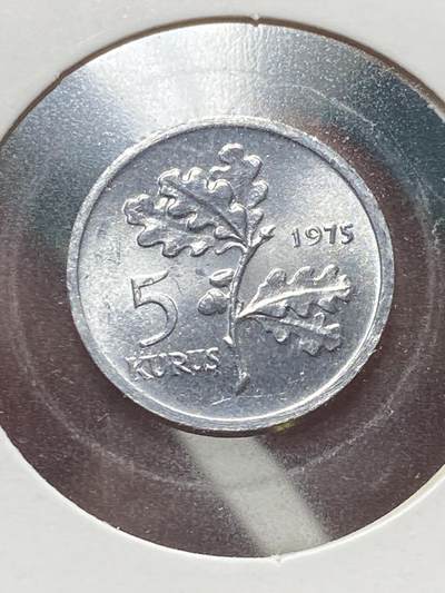 2025年第一百三十四场(总第一百六十场）外国好品纸夹散币场(免佣金) - 少见好品–土耳其🇹🇷1975单年份5库鲁(FAO纪念币，经典安纳托利亚新娘头像)
