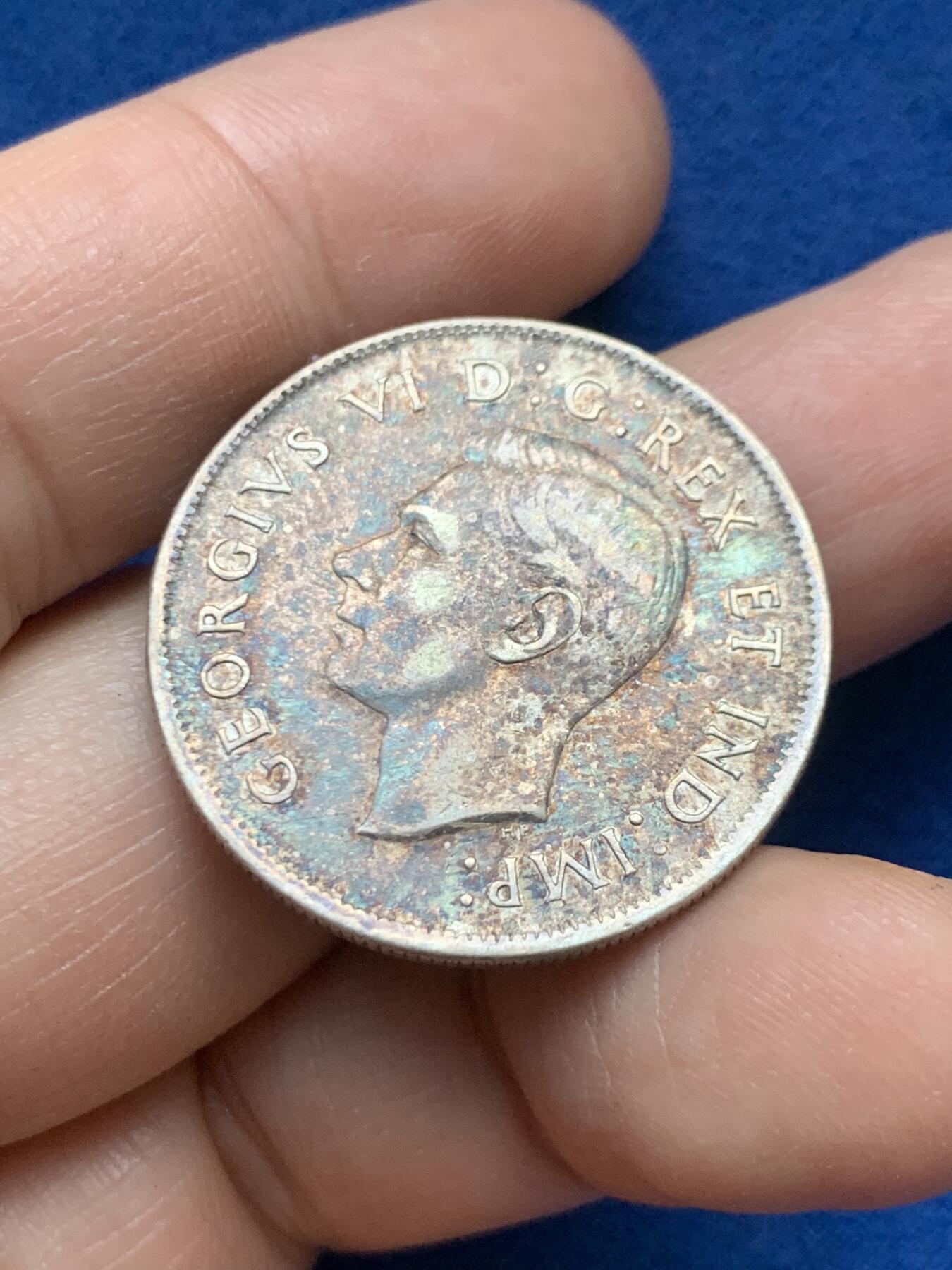 《竞宝斋》第446场 周日，周一，2场连拍 （全场包邮） 加拿大1944年50分银币 包浆漂亮