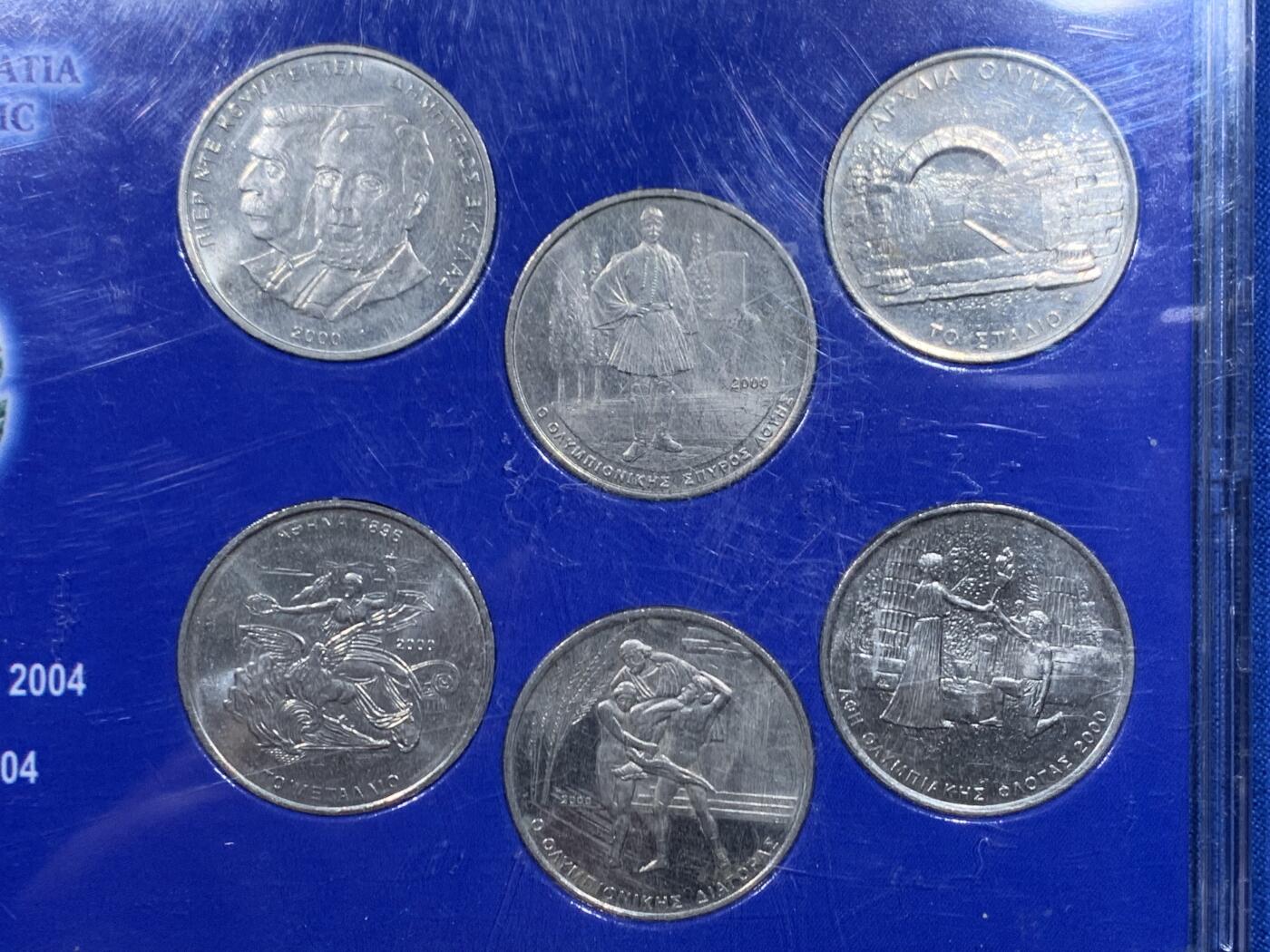 《竞宝斋》第446场 周日，周一，2场连拍 （全场包邮） 希腊 2004年雅典夏季奥运会 6枚装 500德拉克马  纪念币 非常少见的品种
