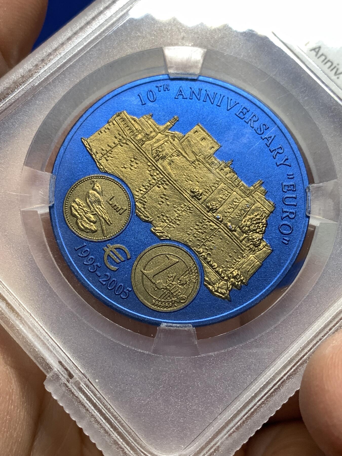 《竞宝斋》第446场 周日，周一，2场连拍 （全场包邮） TQG MS69 利比里亚2006年5元蓝铌币 欧元10周年纪念-马耳他 7.78克 发行量：1万