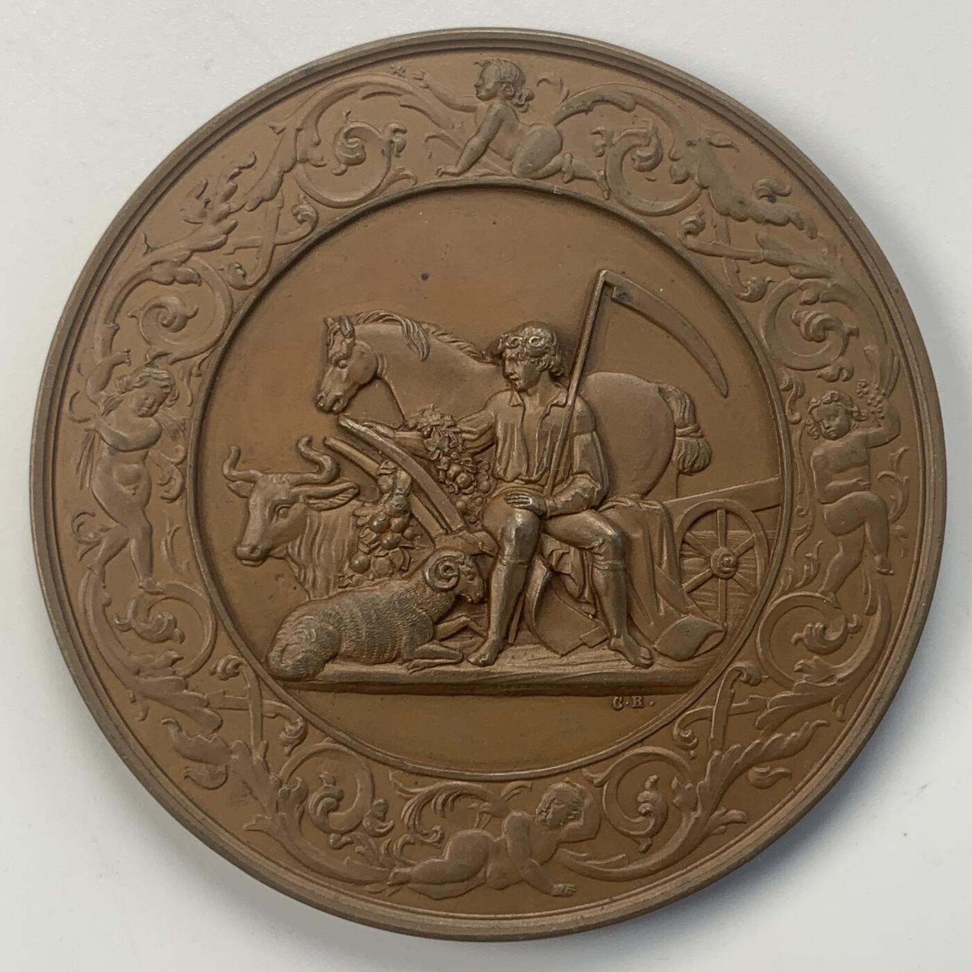 掌中浮雕-藏着的欧洲第045场 1857年维也纳农业协会成立50周年纪念，68mm，背面花环中间为凸起的半球形