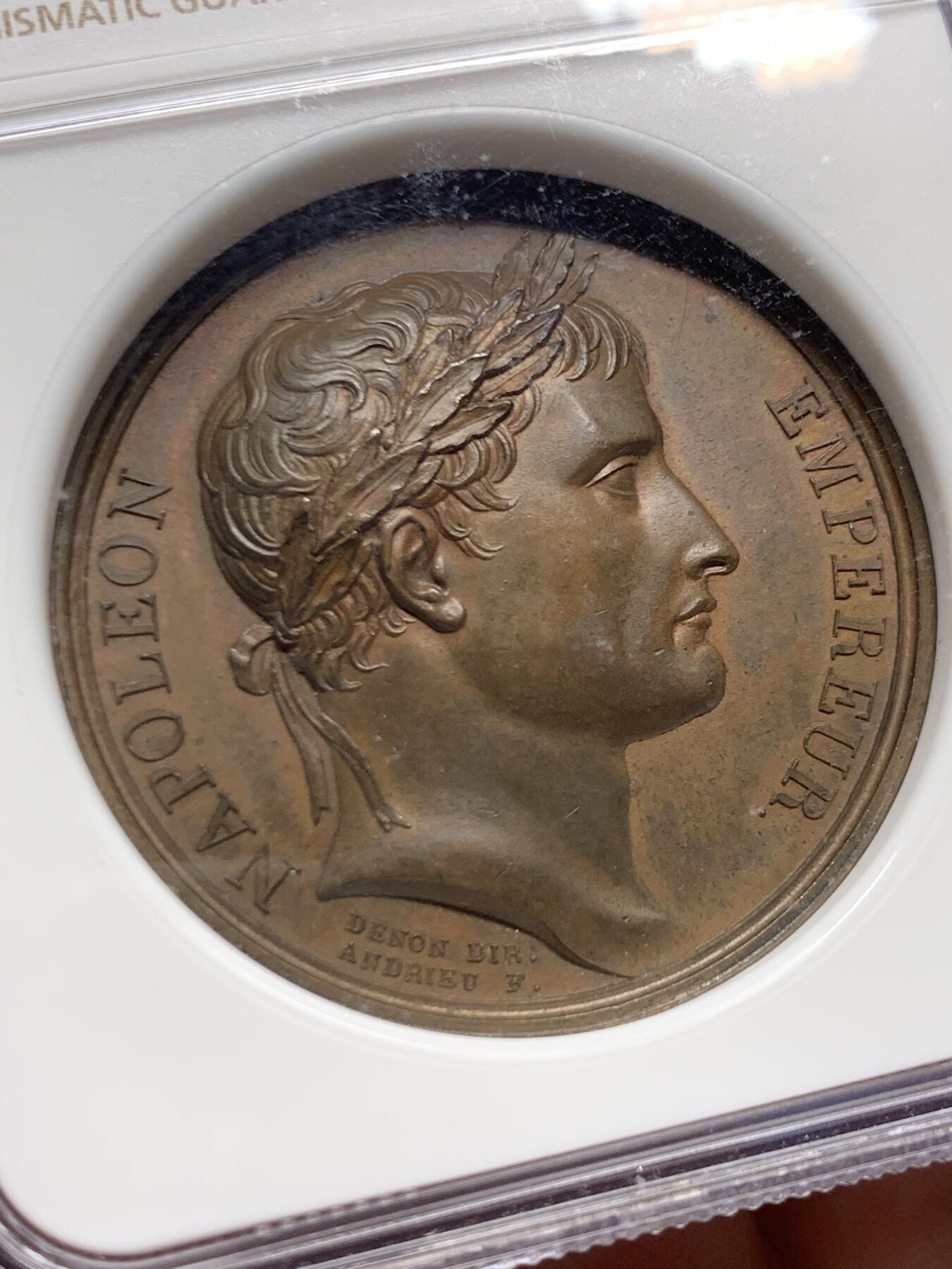 《竞宝斋》第446场 周日，周一，2场连拍 （全场包邮） NGC MS63BN 法国1804年拿破仑加冕纪念铜章 热门稀少品种 加厚盒