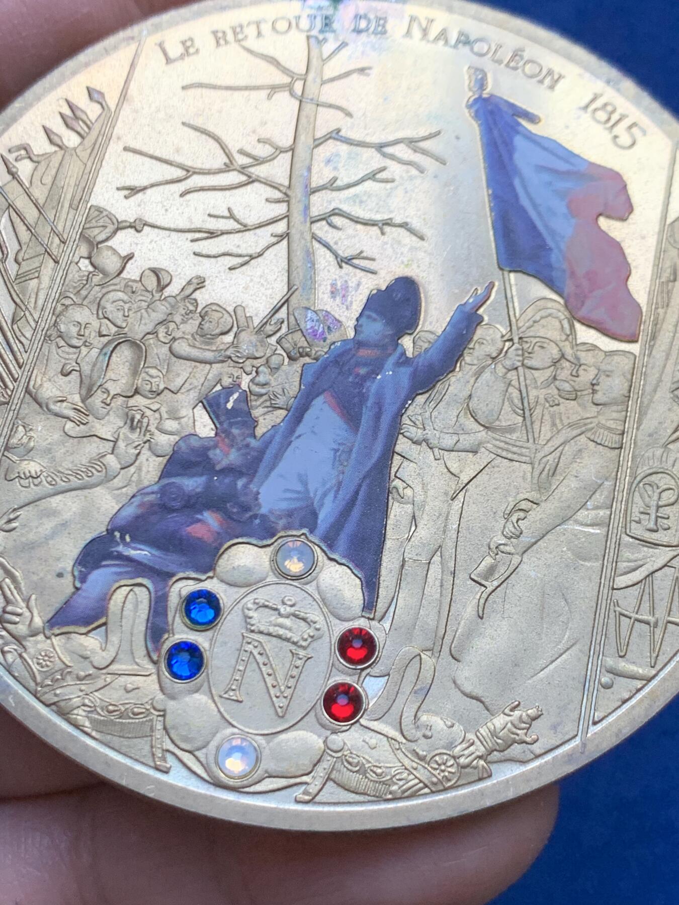 《竞宝斋》第446场 周日，周一，2场连拍 （全场包邮） 法国滑铁卢战役纪念章 120克 69.5mm