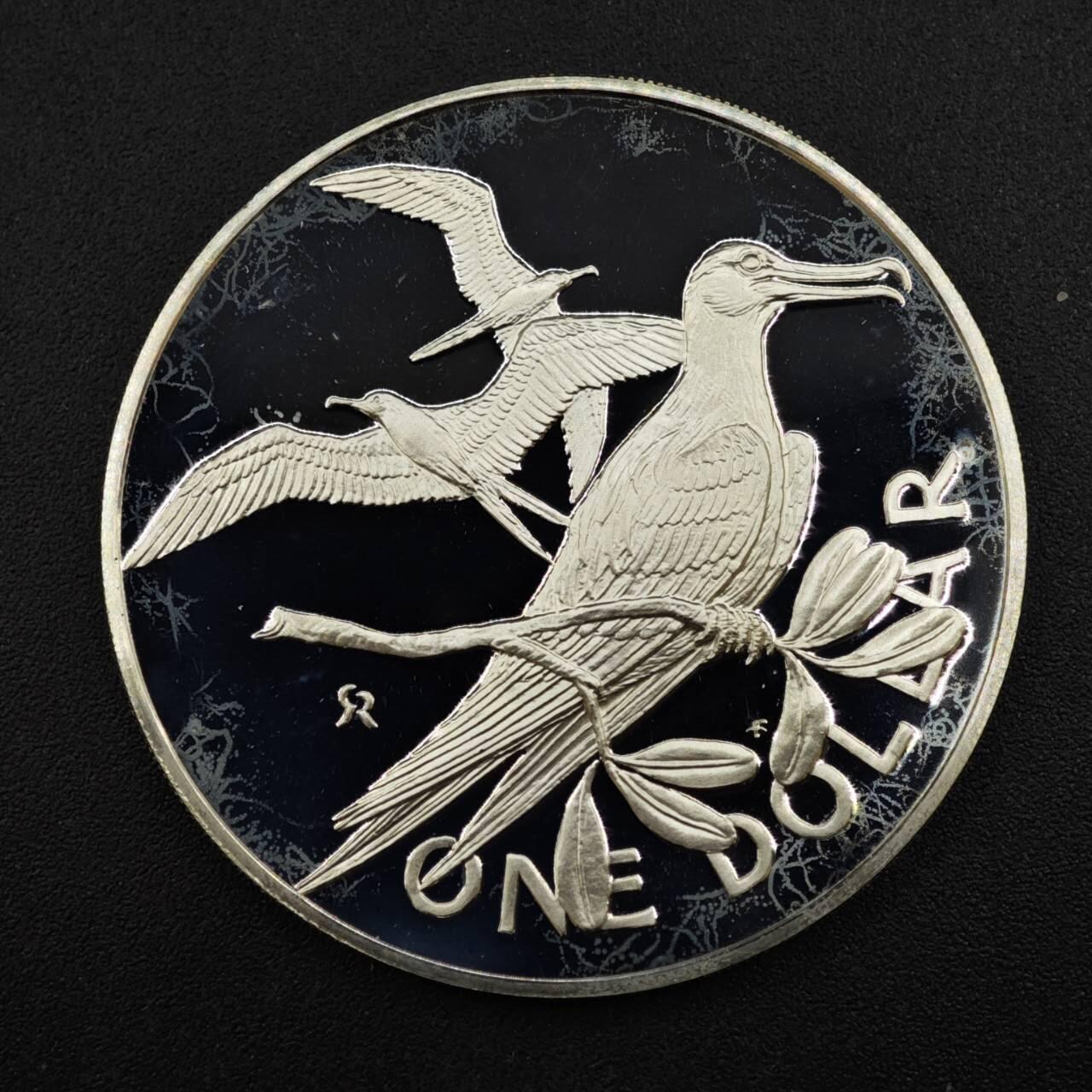 【淘币小摊】实时拍第八百二十二拍   银币套币场   满百包邮可预留二周 每周一统一发货   维尔京1973年军舰鸟一元精制银币重25.7克925银 银价315