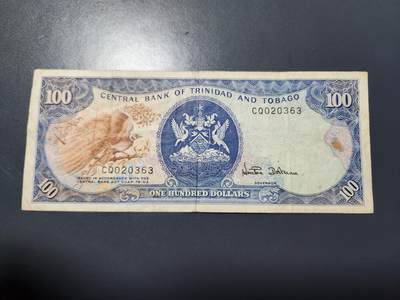 12月10号晚上8点 外国纸币自动截拍第71场 - 特立尼达和多巴哥100元 1979年 极美品 稀少签名