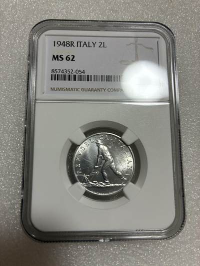 NGC MS62 意大利 1948年 2里拉 - NGC MS62 意大利 1948年 2里拉