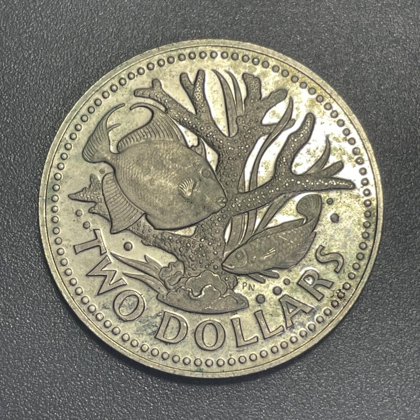 回流1215 巴巴多斯1973年2元镍币 珊瑚礁和热带鱼🐠