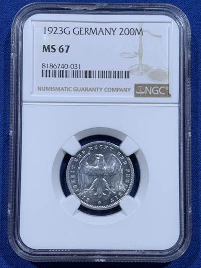 《竞宝斋》第446场 周日，周一，2场连拍 （全场包邮） - NGC MS67 亚军分 1923G德国魏玛共和国200马克 100多年的小东西保存不易