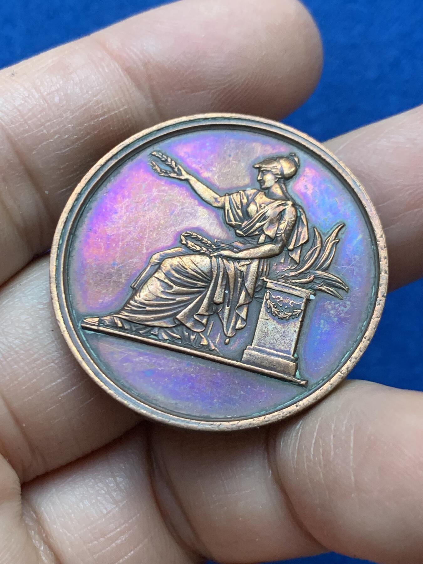 《竞宝斋》第446场 周日，周一，2场连拍 （全场包邮） 法国塔尔纳-加龙省文理与艺术学会纪念铜章 15.4克 33.5mm 蜜蜂铜标