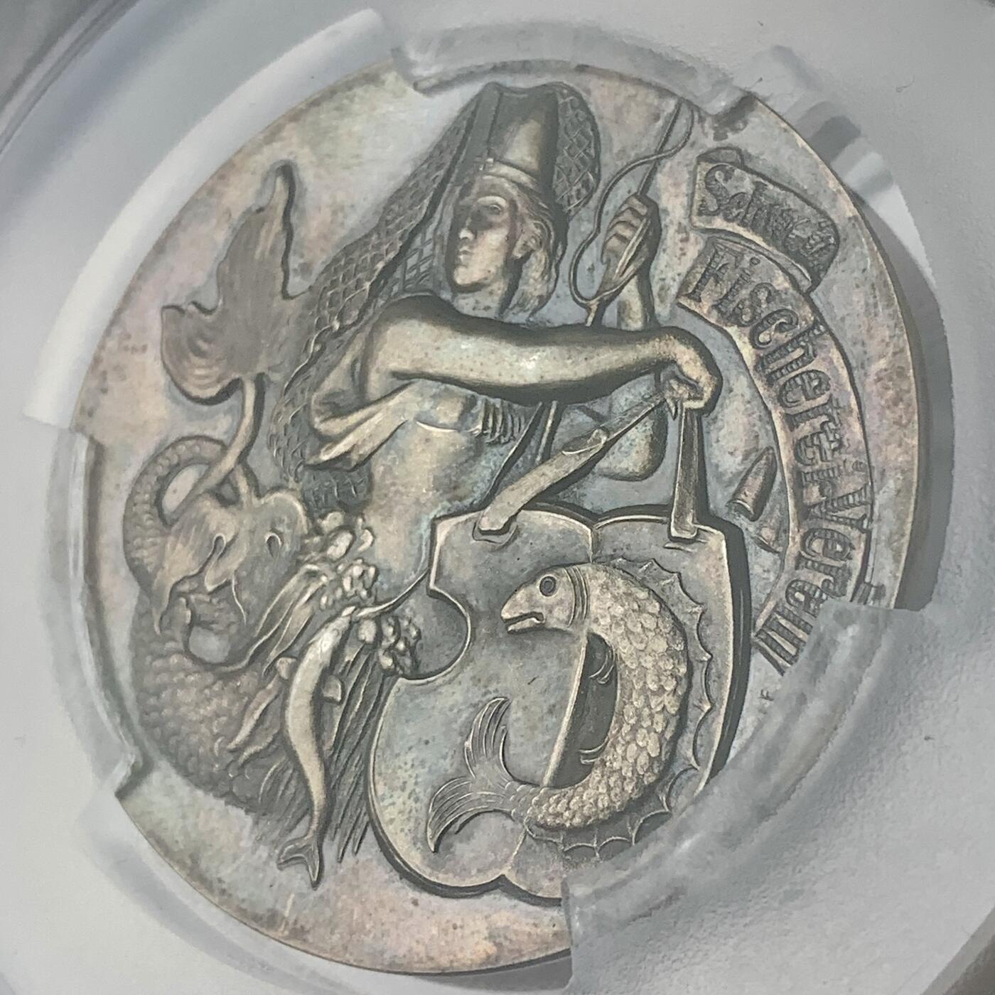 掌中浮雕-藏着的欧洲第045场 PCGS MS62 : 1894年瑞士钓鱼协会银章，55mm，图案精美