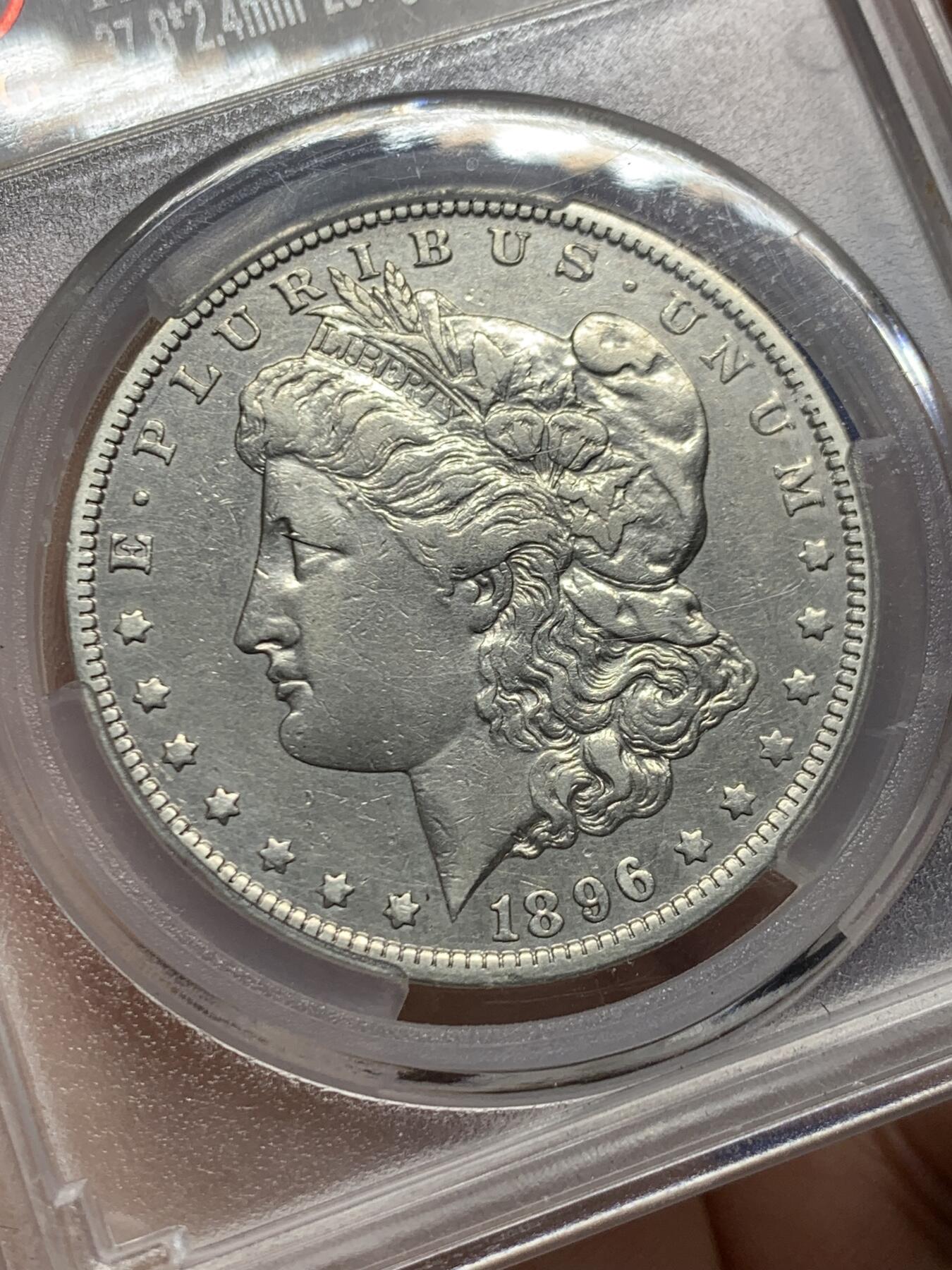 《竞宝斋》第446场 周日，周一，2场连拍 （全场包邮） 爱藏 AU50 美国1896年摩根1美元银币