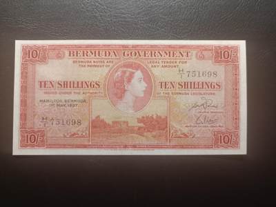 2025十二月第二期，总207期 - 英属百慕大1957年10先令流通好品XF此年份首冠H/1，青年女王