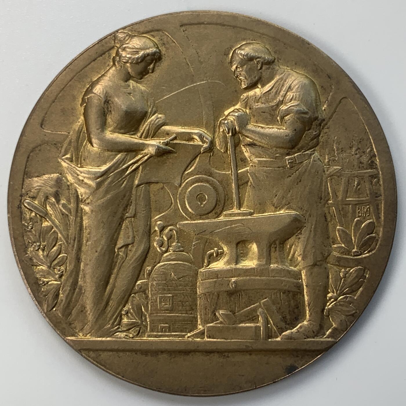 掌中浮雕-藏着的欧洲第045场 1914年德国法哈市工商业与农业展览会镀金银章(990)，51mm，43g，原盒