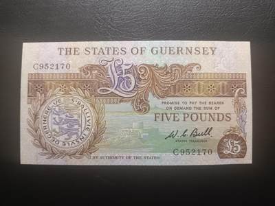 2025十二月第二期，总207期 - 根西岛1980版5镑UNC-，皇家领地徽章和印刷大王德纳罗