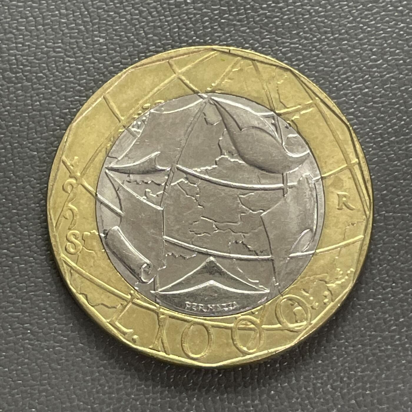 回流1208 意大利1998年1000里拉双色币大面值 统一后的德国地图