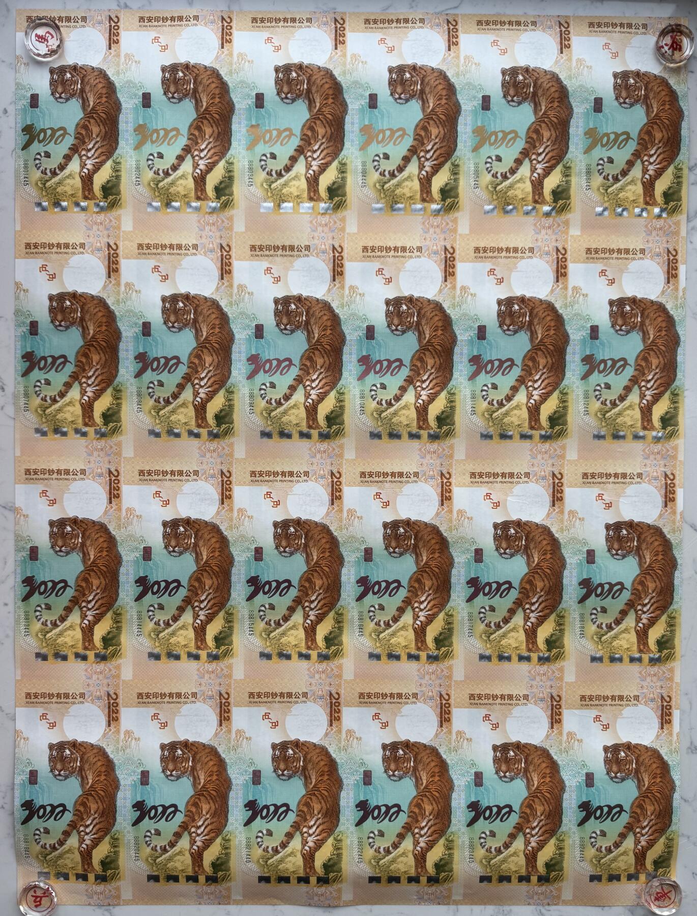 2025第27场（总第227期）：精品连体纪念券专场 二十四连体/尾号445 西钞2022年“金虎送福”虎年生肖纪念券豪华水晶炮筒装UNC（发行价2980元）