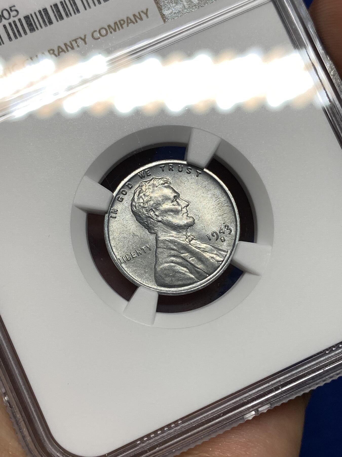 《竞宝斋》第446场 周日，周一，2场连拍 （全场包邮） NGC MS64 美国1943年1美分铁币，独立年份，二战时期特殊材质，少见S版