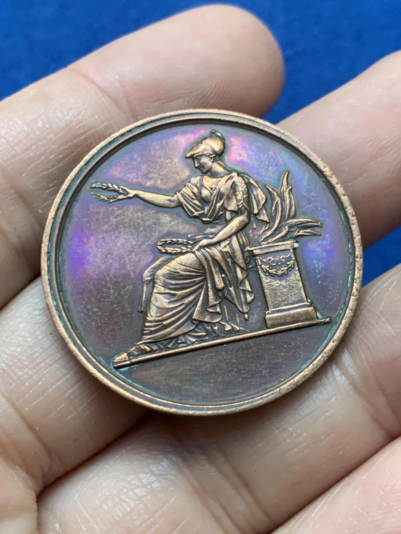 《竞宝斋》第446场 周日，周一，2场连拍 （全场包邮） 法国塔尔纳-加龙省文理与艺术学会纪念铜章 15.4克 33.5mm 蜜蜂铜标