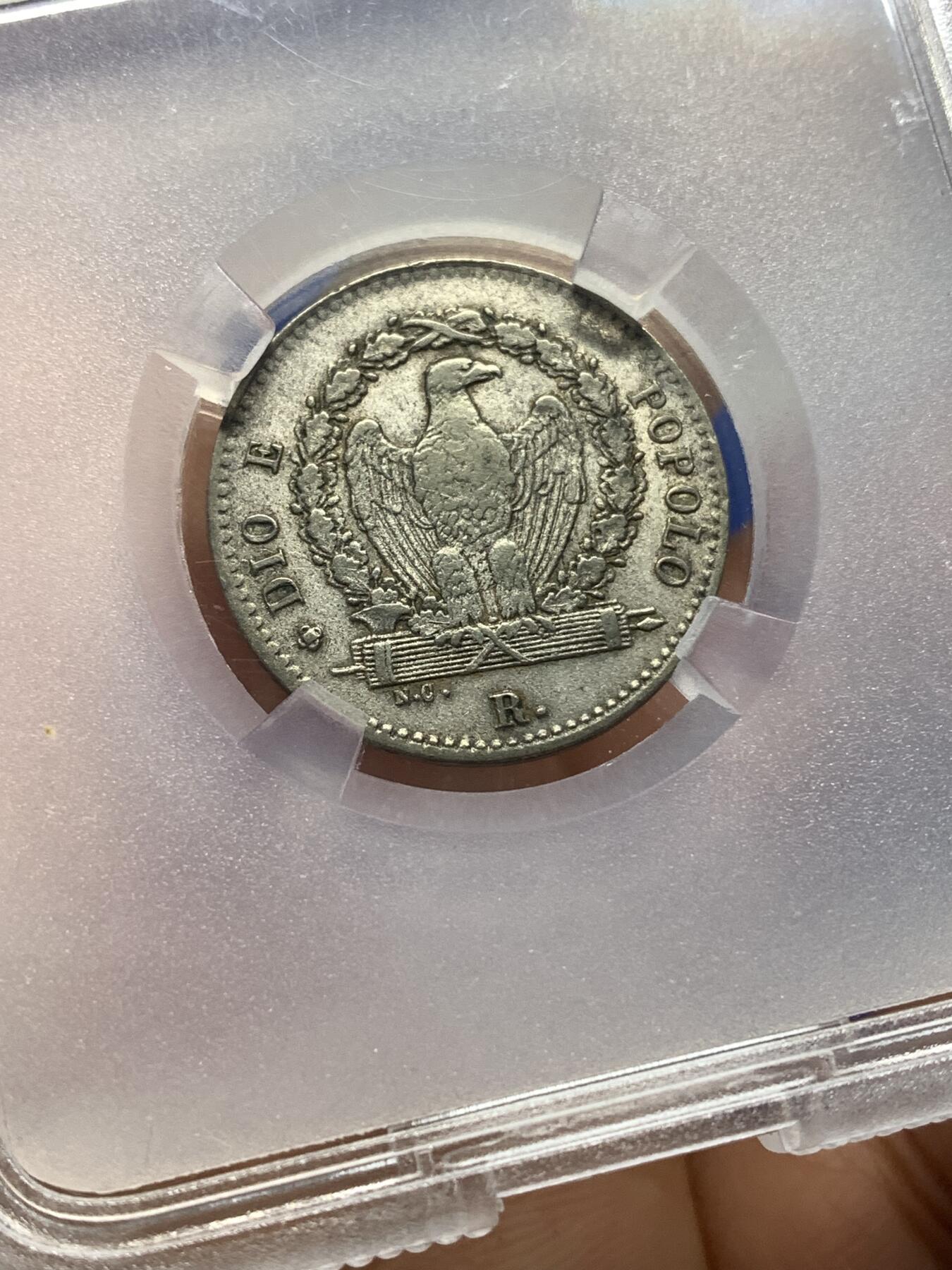 《竞宝斋》第446场 周日，周一，2场连拍 （全场包邮） TQG XF40 意大利 罗马共和国 1849年 8贝阿科 银币 昙花一现的政权 仅存在了四个月 凑品种必备 热门稀缺品种