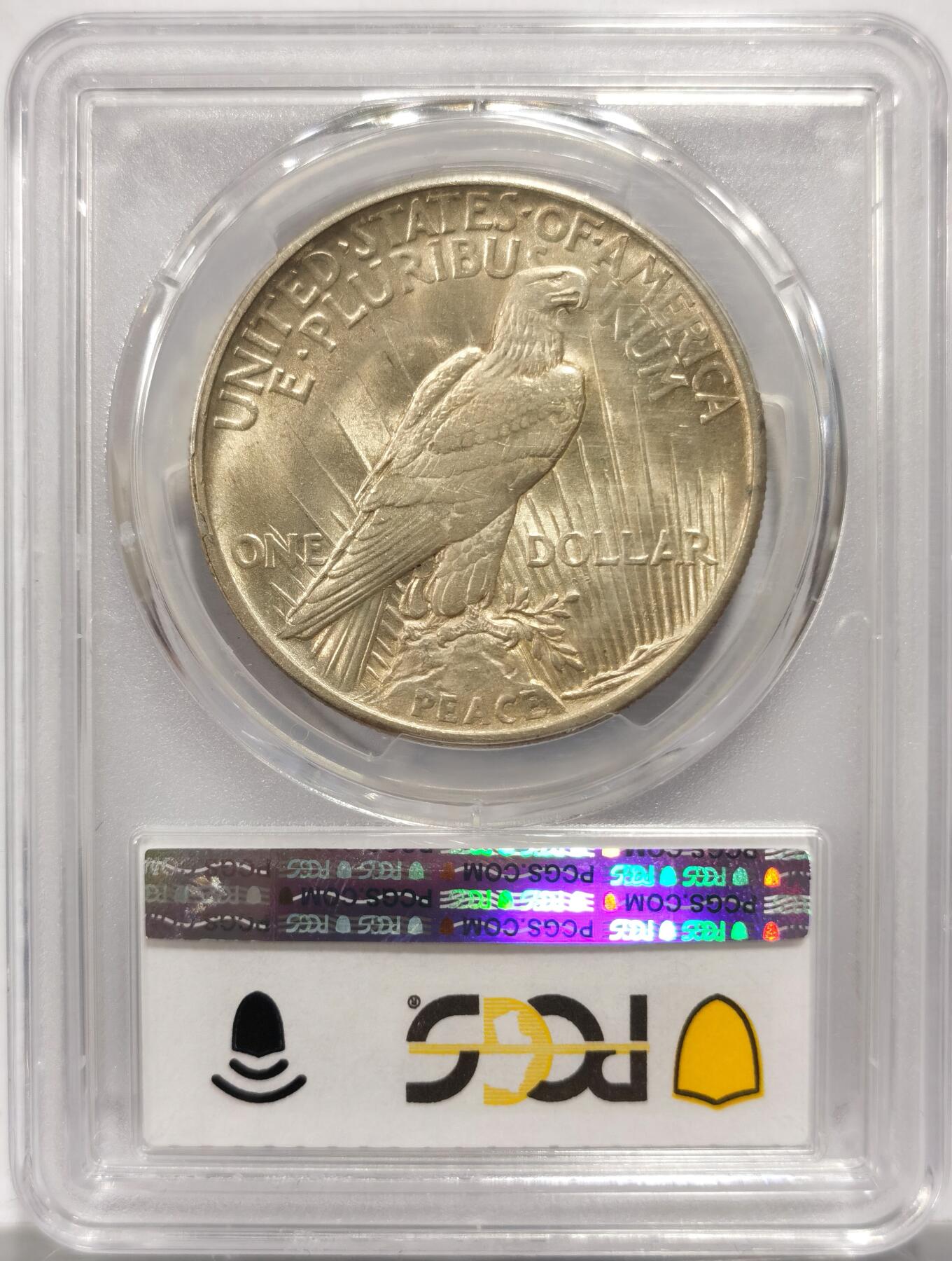 博洋堂藏家专场系列之美国钱币白金之夜专场②暨第152期（全场包邮）  PCGS AU58 美国1921 首年和平 高浮雕 打制精美 双面老包浆 底板完美