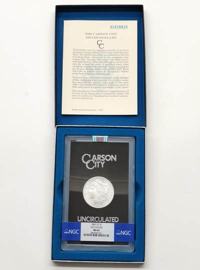 博洋堂藏家专场系列之美国钱币白金之夜专场②暨第152期（全场包邮）  - NGC MS66 美国1882 CC 摩根 卡森厂 GSA大封装 盒证皆全 此分数为卡森厂钱币分水岭 评级数量断层式减少 仅为65分的约六分之一 仅为1883年同分的一半 麦稀奇所见最高分 品相完美 极其难得的高分藏品 不可错过 NGC指导价为2100USD 约15000RMB