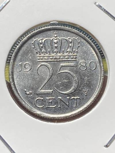 2025年第一百三十四场(总第一百六十场）外国好品纸夹散币场(免佣金) - 荷兰🇳🇱1980年25分(朱丽安娜女王退位年，cock and star–鸡加星标)